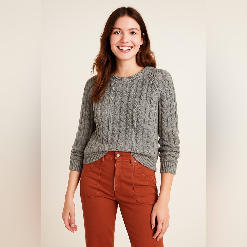 🤍 MARRAKECH Gray Cable Knit Cotton Sweater 🤍 Women’s Small Cozy Classic